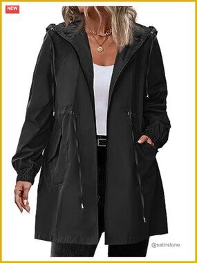 Waterproof Hooded Raincoat Plus Size Long Jacket with Pockets